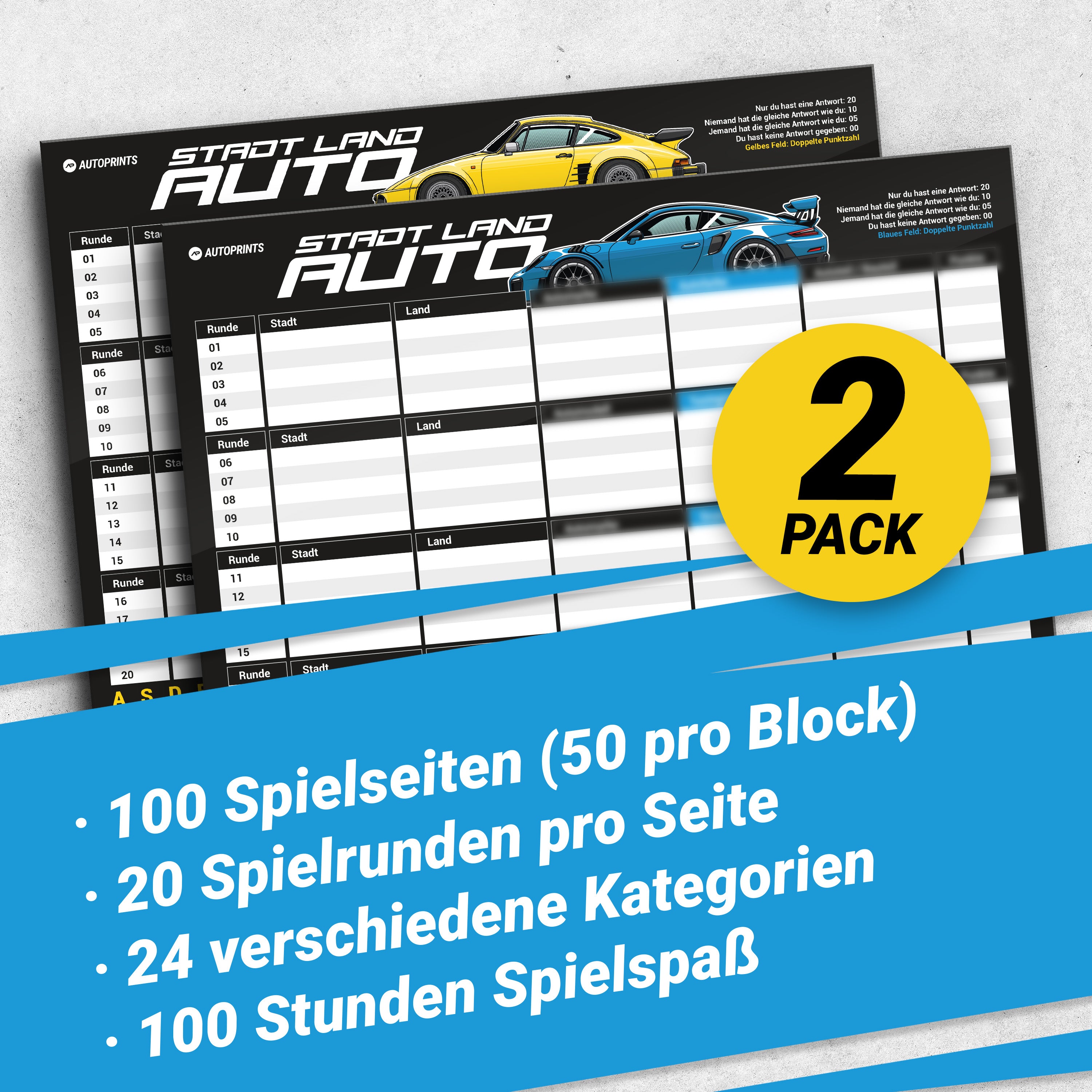 Stadt Land Auto Spielblock 2er Pack